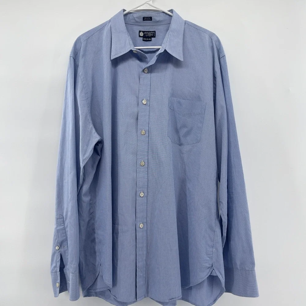Mens J. Crew Haberdashery 80s 2-Ply Blue Striped Long Sleeve Button Up Shirt XXL